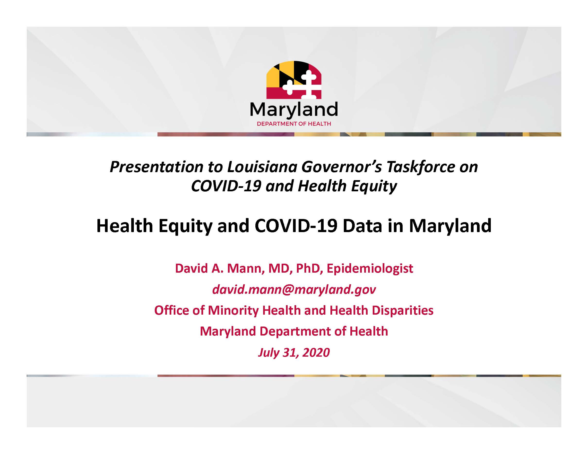 Maryland COVID 19 Data By Race And Ethnicity July 2020 